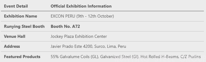 Runying Steel at EXCON PERU: Steel Supplier for South America(图1)